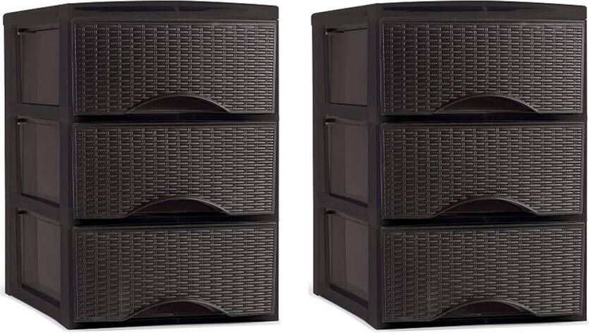 Forte Plastics Plasticforte thuis kantoor organizer ladeblok 2x 3 lades 26 x 37 x 37 cm donkerbruin Ladeblok