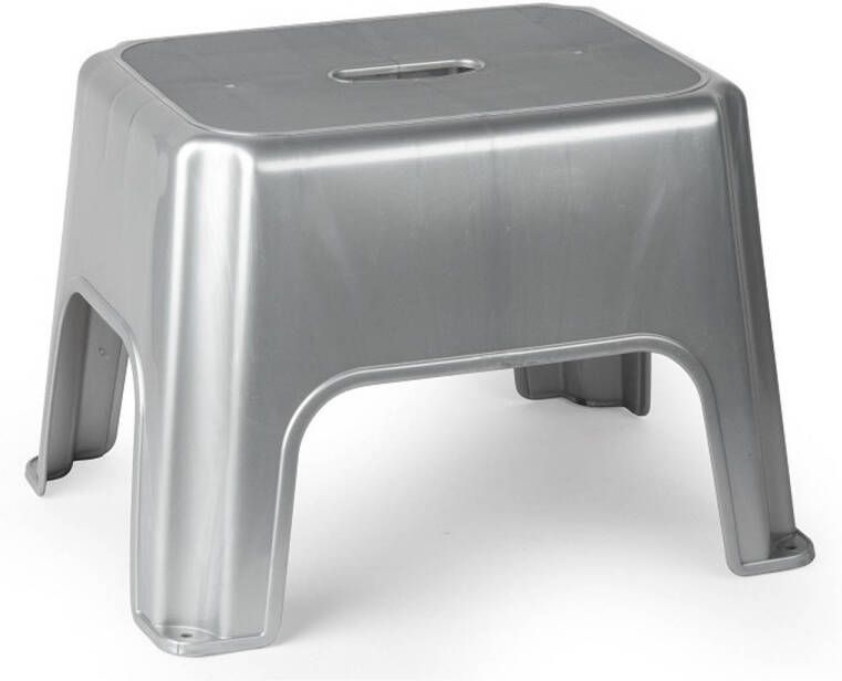 Forte Plastics Zilveren keukenkrukjes opstapjes 40 x 30 x 28 cm Keuken badkamer kasten opstap verhoging krukjes opstapjes