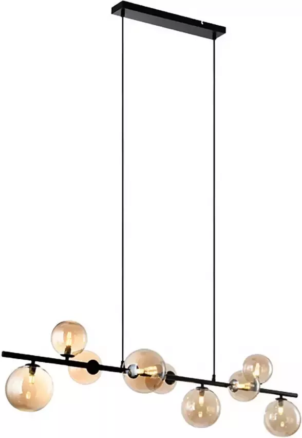 Freelight Hanglamp Calcio 9 lichts excl. 9x G9 LED L 125 cm amber glas zwart