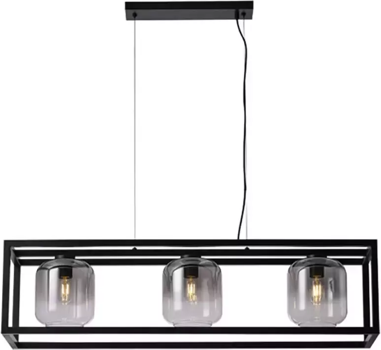 Freelight Hanglamp Dentro 3 lichts L 110 cm rook glas zwart