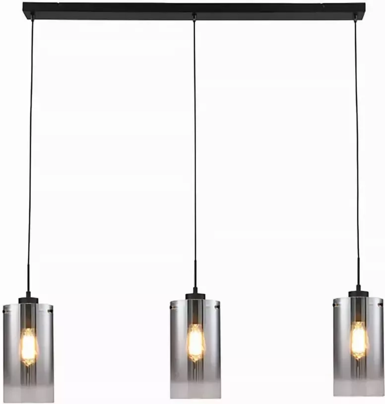 Freelight Hanglamp Ventotto 3 lichts L 100 cm rook glas zwart