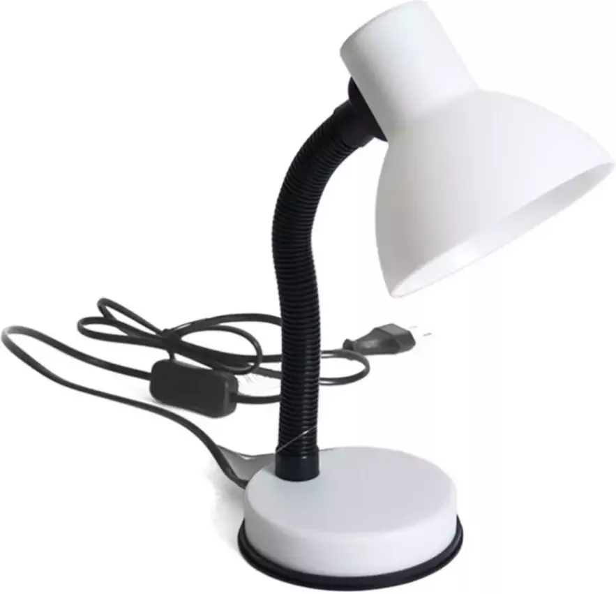 Gerimport Bureaulamp wit zwart 16 x 12 x 30 cm flexibele lamp verlichting Bureaulampen