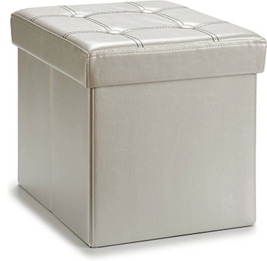 Giftdeco r Poef Square BOX hocker opbergbox zilvergrijs polyester mdf 31 x 31 cm opvouwbaar Poefs