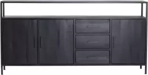 Giga Meubel Dressoir Zwart Mangohout & Metaal 180x40x90cm Dressoir Henk 180cm Mangohout Zwart