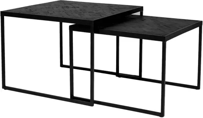 Giga Meubel Salontafel Set van 2 Visgraat Vierkant Zwart Tafel Stack - Foto 1