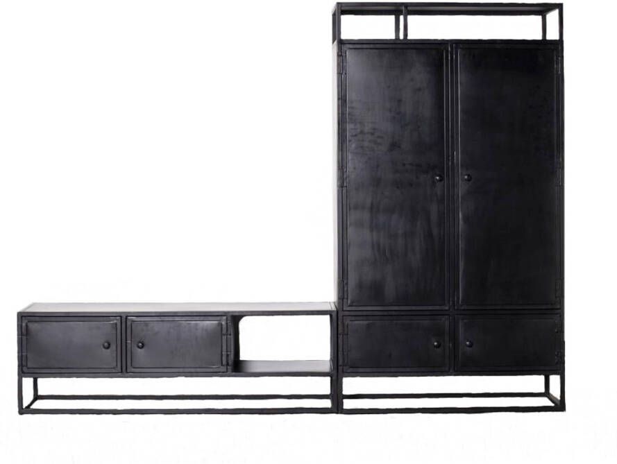 Giga Meubel Tv-meubel Metaal Zwart 140x40x45cm 2-deurs Kast Urban