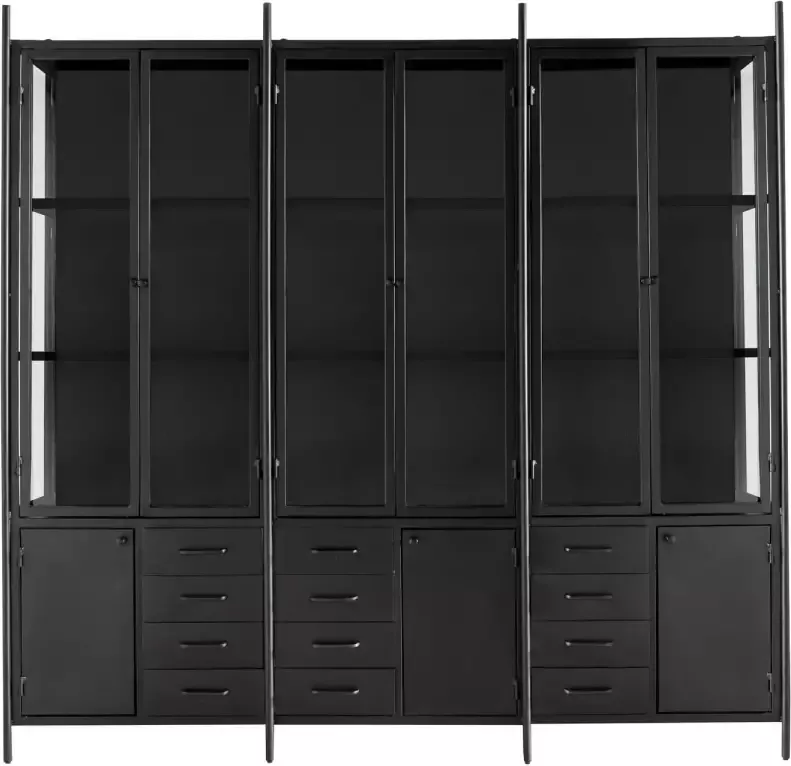 Giga Meubel Vitrinekast Zwart Metaal 9-deurs 208x40x200 Fik Xl