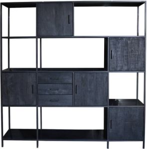 Giga Meubel Wandkast Zwart Mangohout 200x40x200cm Wandkast Stef