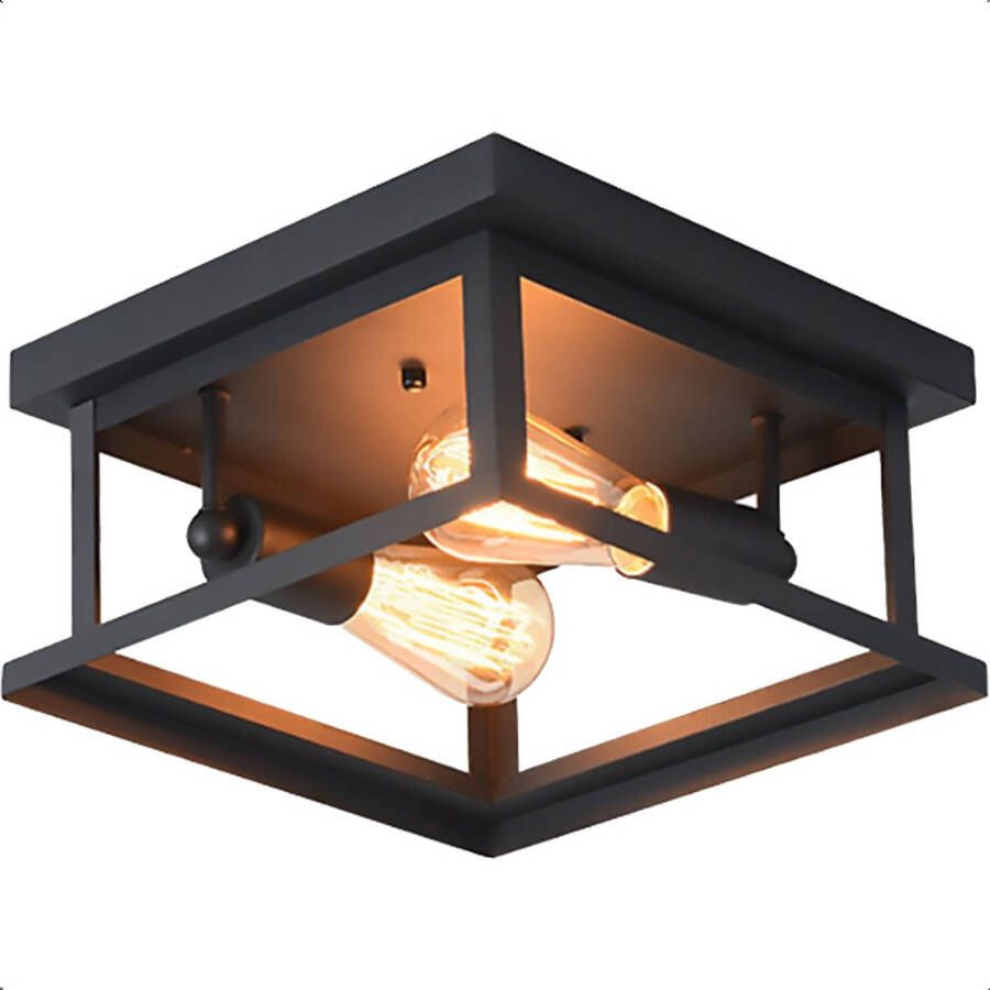 Goliving Plafondlamp Industrieel Plafonnière Dubbele Lamp E27 Metaal Zwart