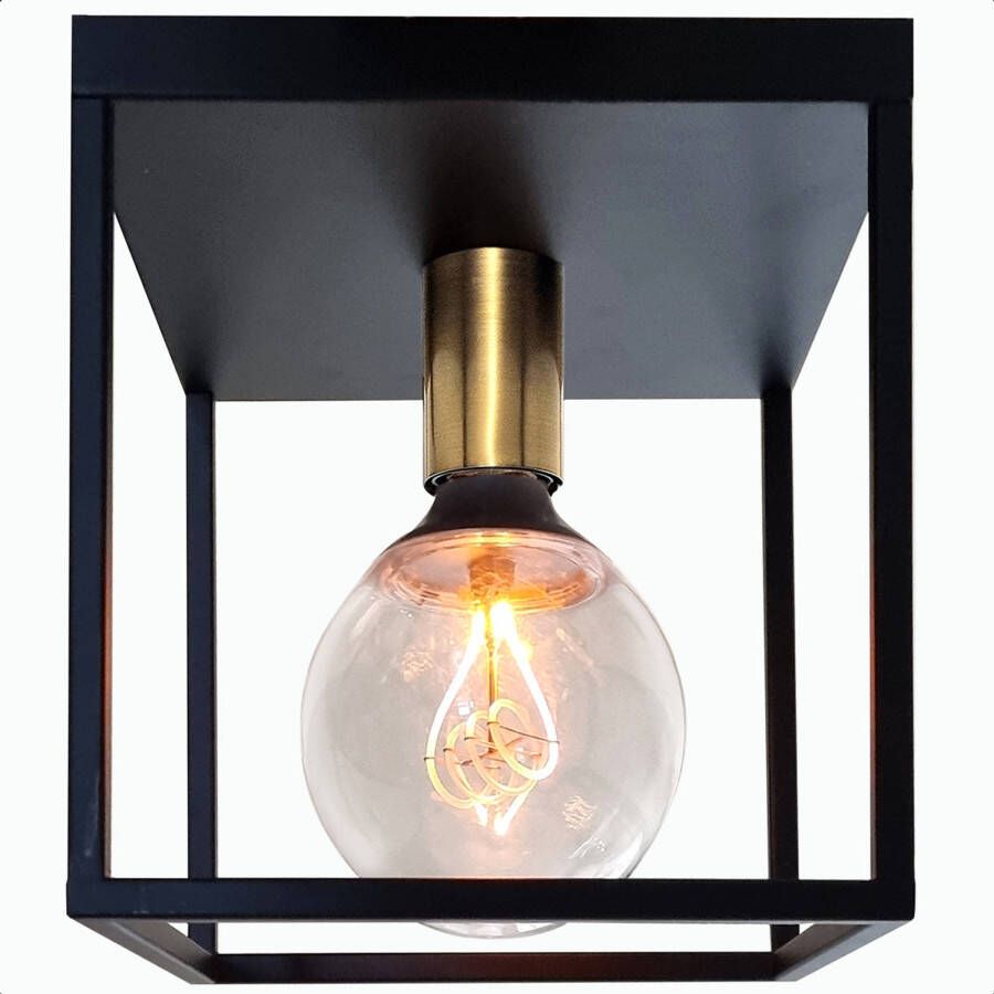 Goliving Plafondlamp Industrieel Plafonnière Industrieel E27 Metaal Zwart en Goud