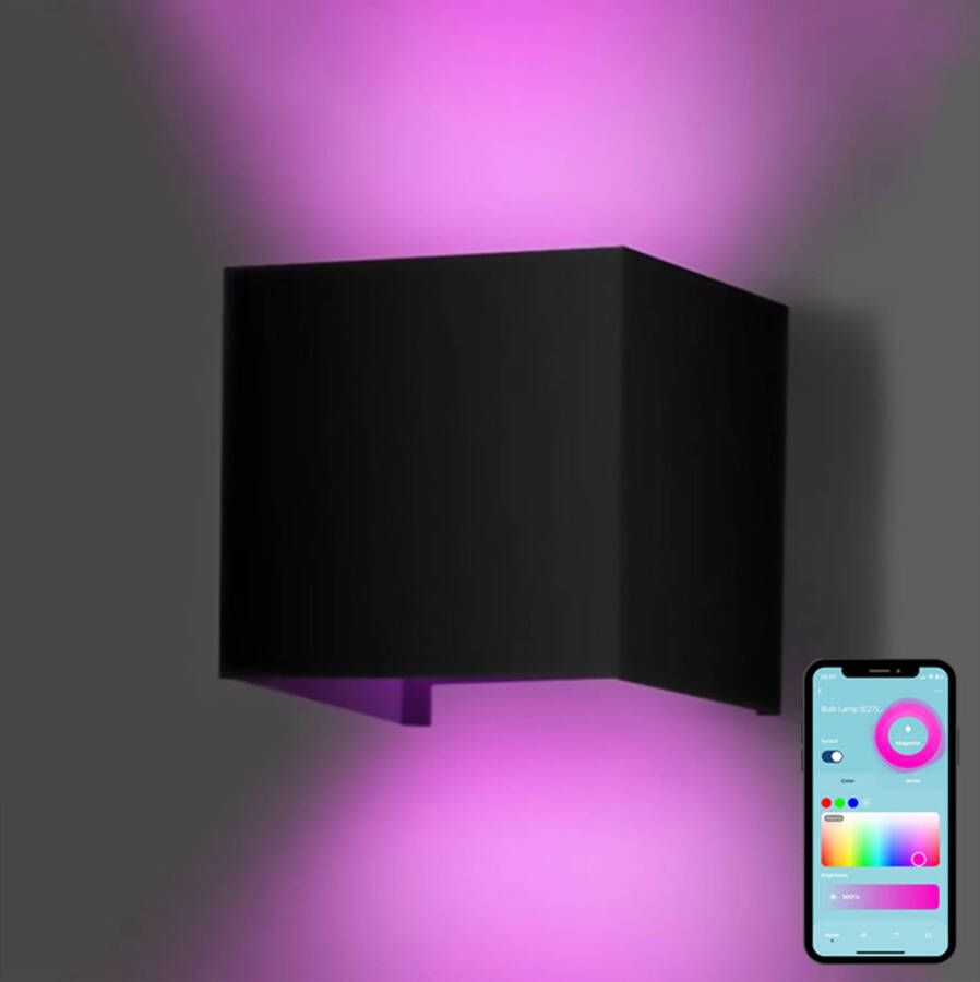 Gologi Slimme Wandlamp Binnen Buiten Lamp Zwart Smart Lamp Waterdicht Energiezuinig Roestvrij RGB Met App - Foto 1