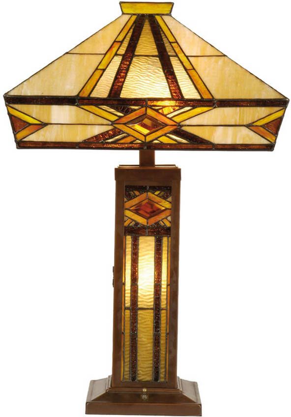 HAES deco Tiffany Tafellamp Beige Bruin 42x42x71 cm Fitting E27 Lamp max 2x60W Fitting E14 Lamp max 1x15W - Foto 1