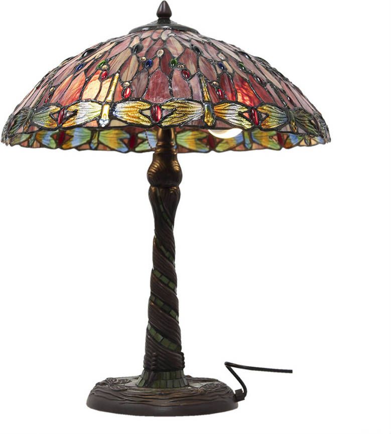 HAES deco Tiffany Tafellamp Rood Beige Ø 45x56 cm Fitting E27 Lamp max 3x60W - Foto 1