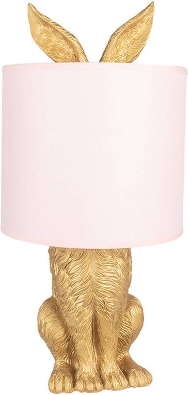 HAES deco Tafellamp City Jungle Konijn in de Lamp Ø 20x43 cm Goud Roze Bureaulamp Sfeerlamp Nachtlampje