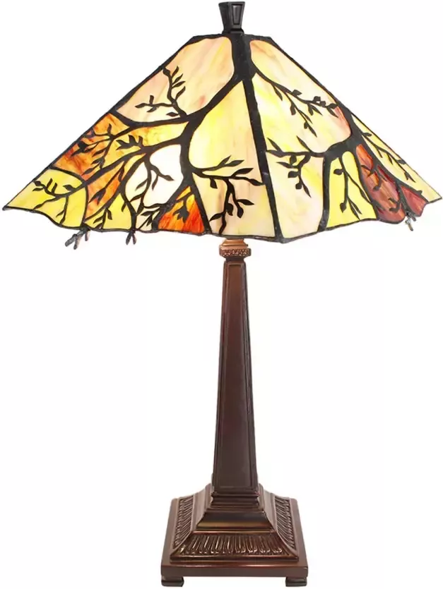 HAES deco Tiffany Tafellamp Beige Bruin Groen Ø 36x57 cm Fitting E27 Lamp max 2x60W - Foto 1
