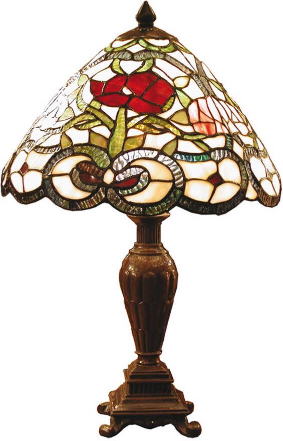 HAES deco Tiffany Tafellamp Beige Groen Ø 32x47 cm Fitting E27 Lamp max 1x40W