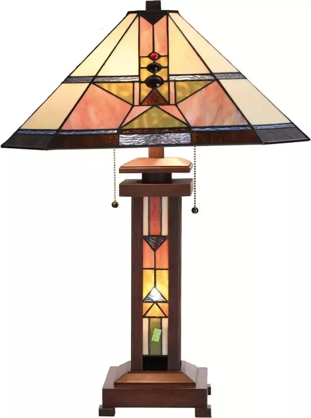 HAES deco Tiffany Tafellamp Beige Groen 42x42x60 cm Fitting E27 Lamp max 2x60W Fitting E14 Lamp max 1x7W