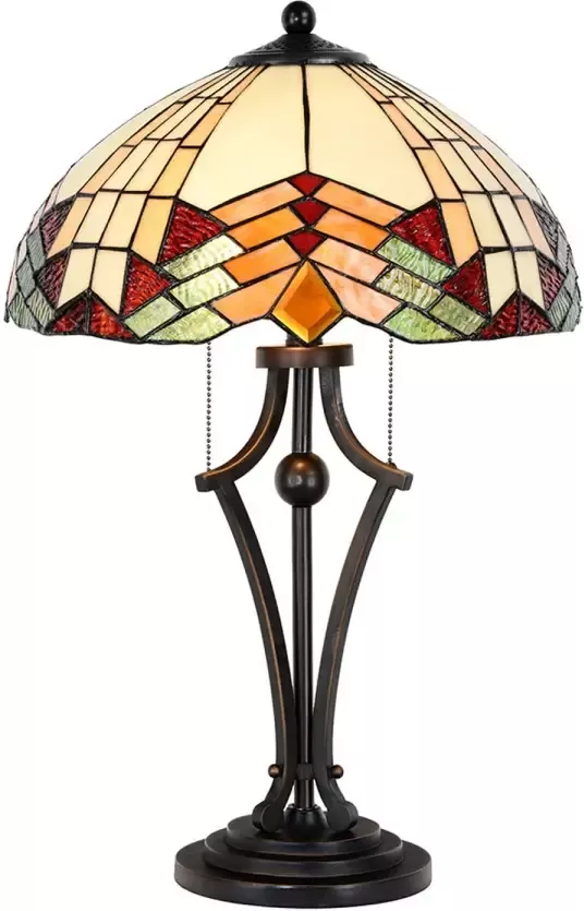HAES deco Tiffany Tafellamp Beige Rood Ø 40x60 cm Fitting E27 Lamp max 2x60W - Foto 1