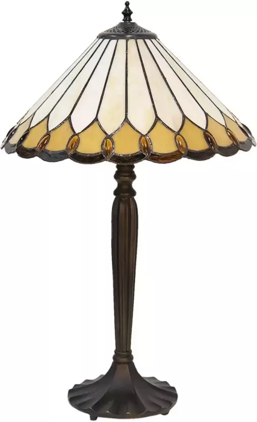 HAES deco Tiffany Tafellamp Beige Wit Ø 40x62 cm Fitting E27 Lamp max 2x60W - Foto 1