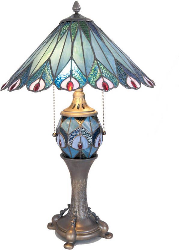 HAES deco Tiffany Tafellamp Blauw Rood Ø 40x65 cm Fitting E27 Lamp max 2x60W Fitting E14 Lamp max 1x7W - Foto 1