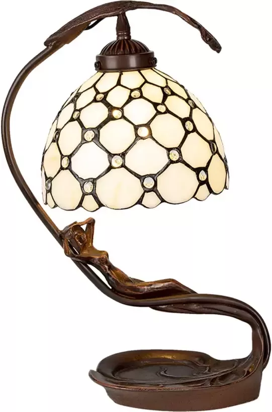 HAES deco Tiffany Tafellamp Creme 28x20x41 cm Fitting E14 Lamp max 1x25W