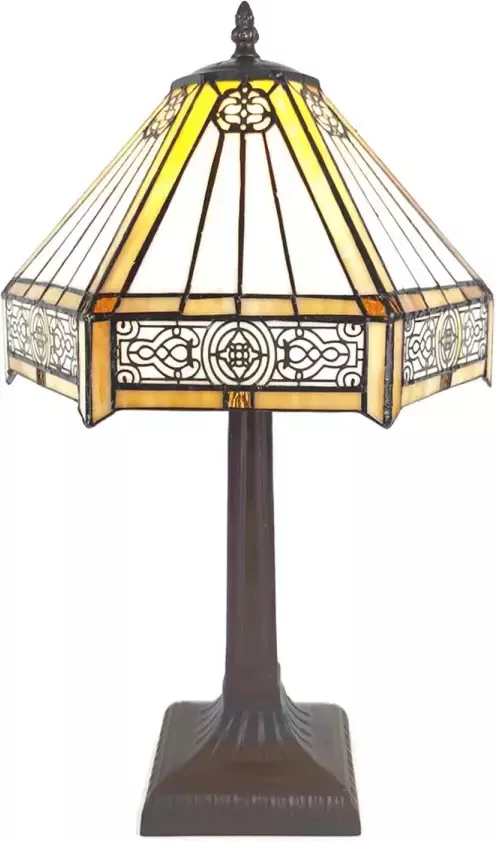 HAES deco Tiffany Tafellamp Creme Bruin Ø 30x50 cm Fitting E27 Lamp max 1x60W - Foto 1