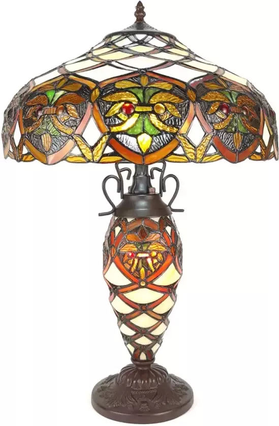 HAES deco Tiffany Tafellamp Creme Bruin Ø 40x61 cm Fitting E27 Lamp max 2x60W