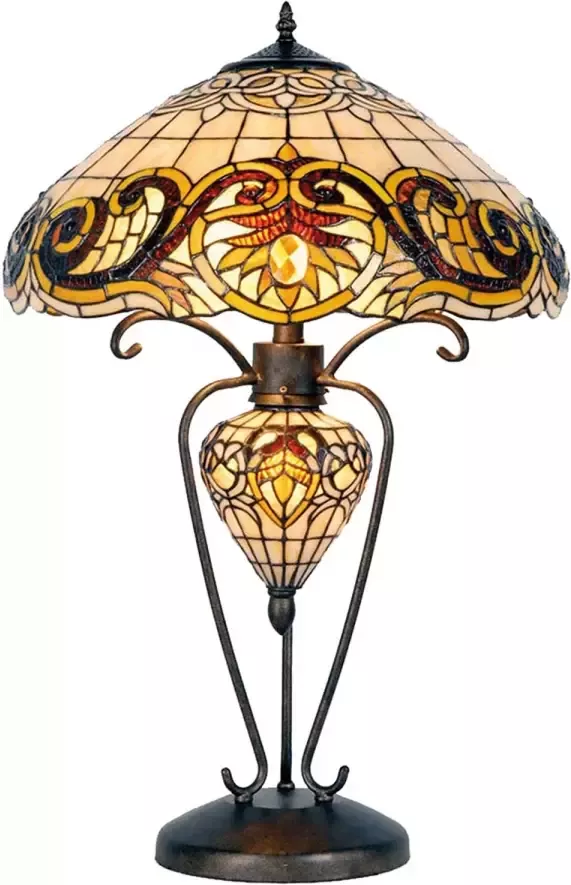 HAES deco Tiffany Tafellamp Geel Ø 46x76 cm Fitting E27 Lamp max 2x60W Fitting E14 Lamp max 1x7W - Foto 1