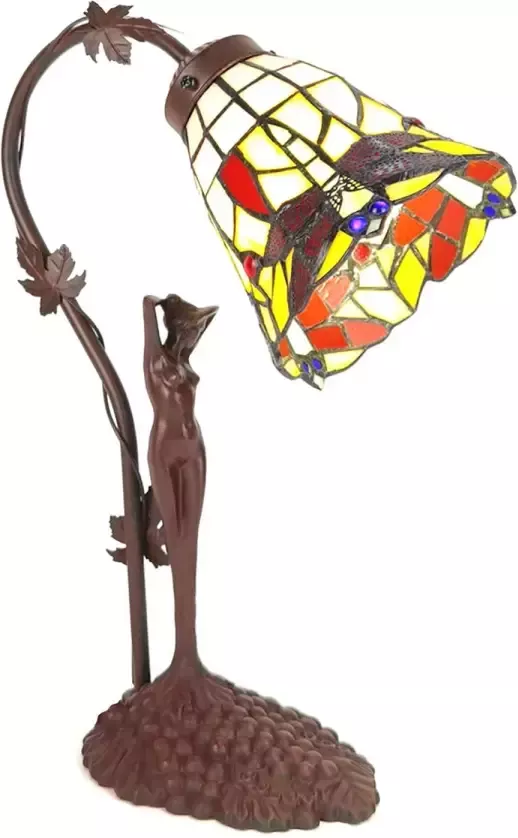 HAES deco Tiffany Tafellamp Geel Bruin 14x13x37 cm Fitting E14 Lamp max 1x40W - Foto 1