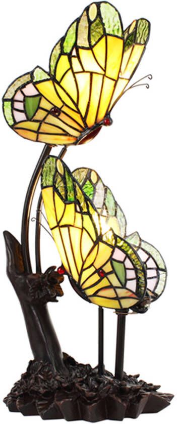 HAES deco Tiffany Tafellamp Geel Bruin 24x17x47 cm Fitting E14 Lamp max 2x25W