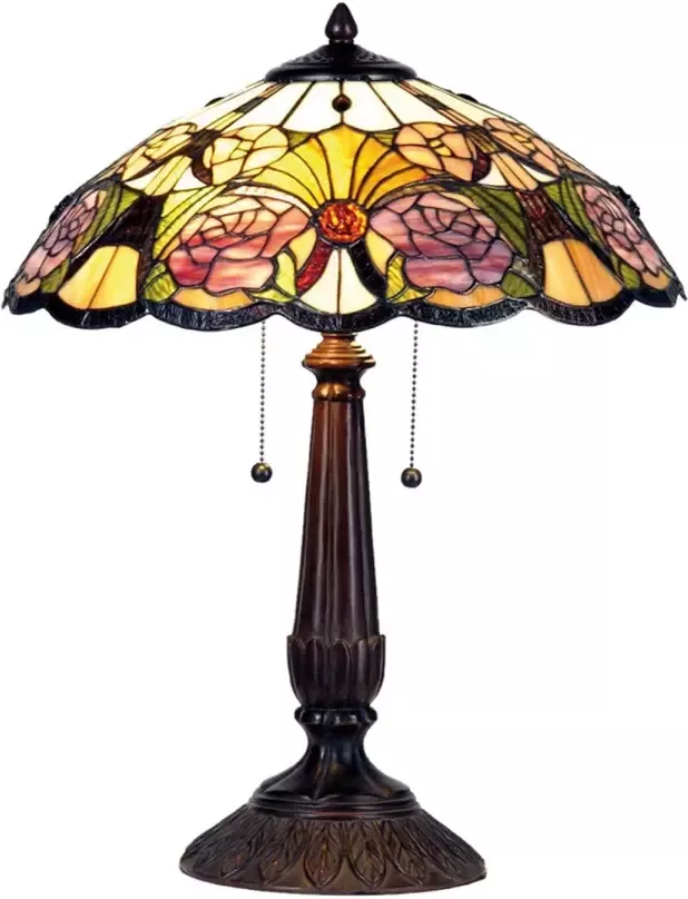 HAES deco Tiffany Tafellamp Geel Groen Roze Ø 44x57 cm Fitting E27 Lamp max 2x60W - Foto 1