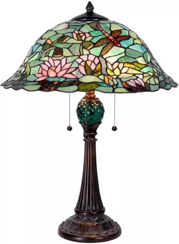 HAES deco Tiffany Tafellamp Groen Bruin Beige Ø 47x60 cm Fitting E27 Lamp max 3x60W - Foto 1