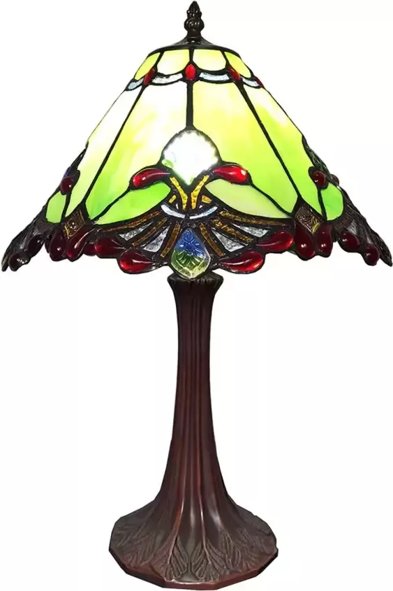 HAES deco Tiffany Tafellamp Groen Rood Ø 31x49 cm Fitting E27 Lamp max 1x60W - Foto 1