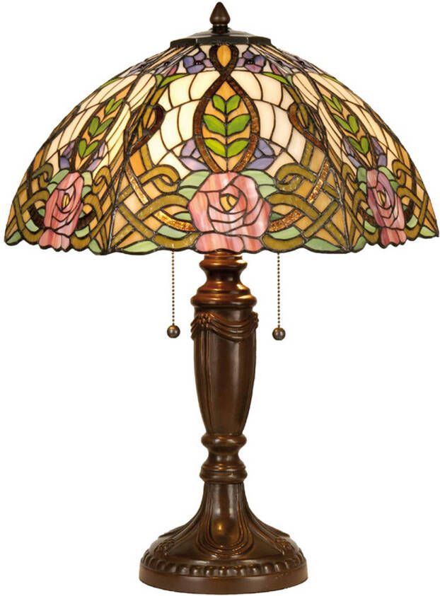 HAES deco Tiffany Tafellamp Groen Roze Ø 47x61 cm Fitting E27 Lamp max 2x60W - Foto 1