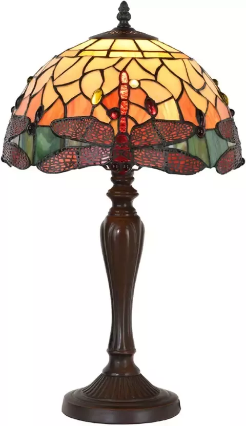 HAES deco Tiffany Tafellamp Libelle Geel Ø 30x53 cm Fitting E27 Lamp max 1x60W