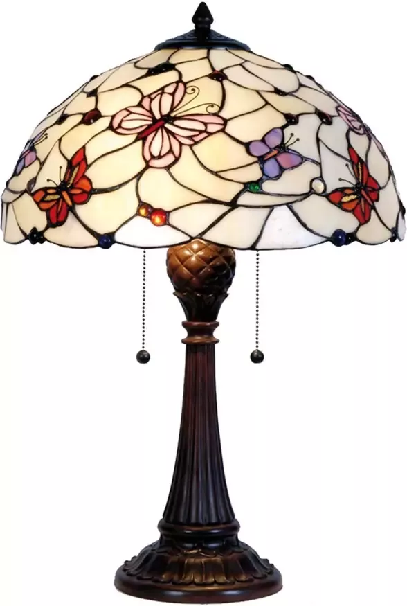 HAES deco Tiffany Tafellamp Paars Rood Wit Ø 41x60 cm Fitting E27 Lamp max 2x60W - Foto 1