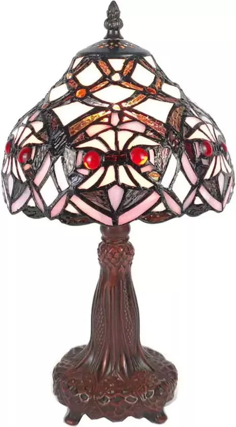 HAES deco Tiffany Tafellamp Paars Wit Ø 20x37 cm Fitting E14 Lamp max 1x25W