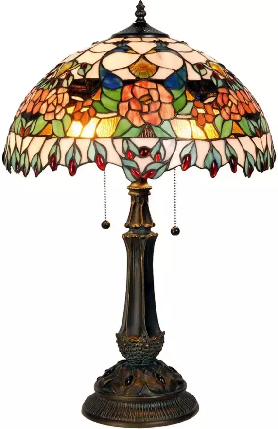 HAES deco Tiffany Tafellamp Rood Groen Ø 41x67 cm Fitting E27 Lamp max 2x60w - Foto 1