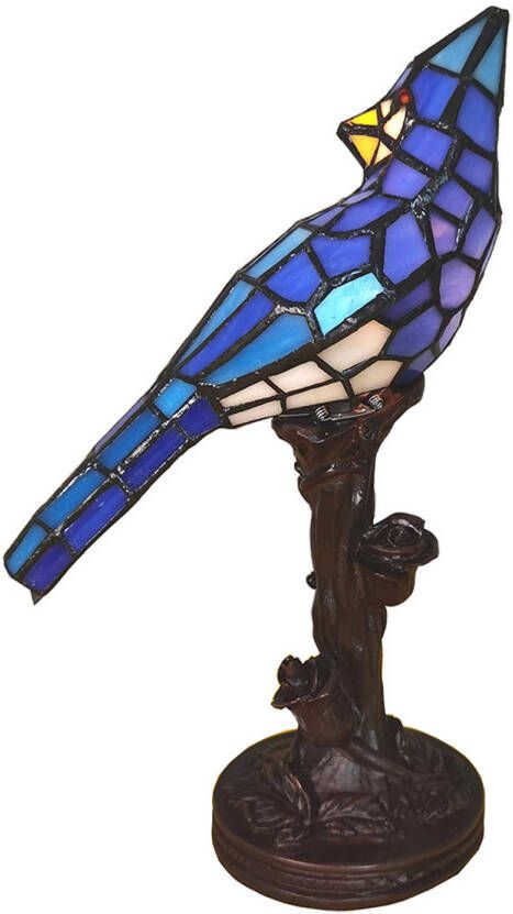 Clayre & Eef LumiLamp Tiffany Tafellamp Vogel 15x12x33 cm Blauw Glas Kunststof Tiffany Bureaulamp Tiffany Lampen Glas in Lood Blauw - Foto 1