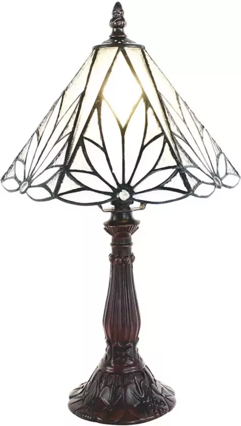HAES deco Tiffany Tafellamp Wit Bruin Ø 20x34 cm Fitting E14 Lamp max 1x40W