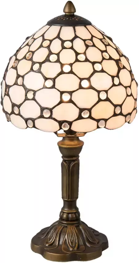 HAES deco Tiffany Tafellamp Wit Bruin Ø 21x38 cm Fitting E14 Lamp max 1x40W