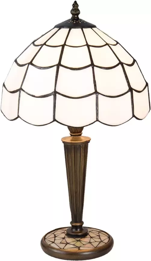 HAES deco Tiffany Tafellamp Wit Bruin Ø 25x43 cm Fitting E27 Lamp max 1x40W
