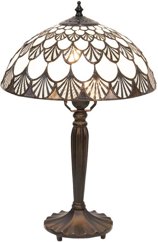 HAES deco Tiffany Tafellamp Wit Bruin Ø 31x46 cm Fitting E27 Lamp max 1x60W - Foto 1