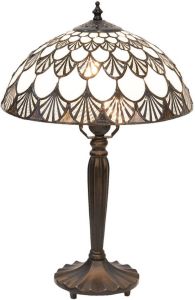 HAES deco Tiffany Tafellamp Wit Bruin Ø 31x46 cm Fitting E27 Lamp max 1x60W