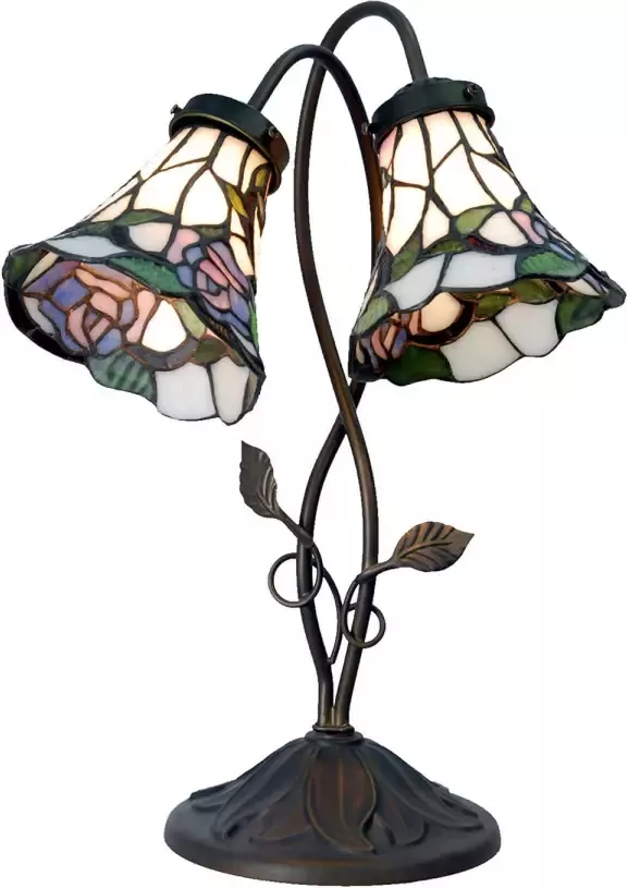 HAES deco Tiffany Tafellamp Wit Bruin 34x28x47 cm Fitting E14 Lamp max 2x40W