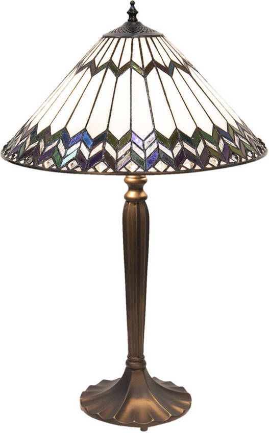 HAES deco Tiffany Tafellamp Wit Bruin Ø 40x62 cm Fitting E27 Lamp max 2x60W