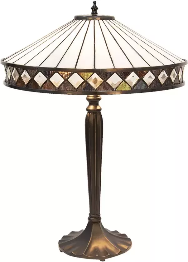 HAES deco Tiffany Tafellamp Wit Bruin Ø 41x59 cm Fitting E27 Lamp max 2x60W - Foto 1