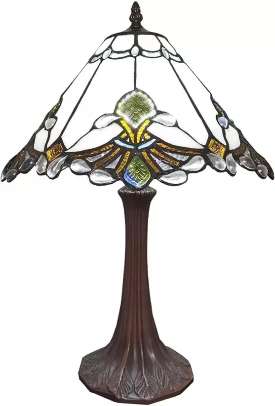 HAES deco Tiffany Tafellamp Wit Bruin Groen Ø 31x49 cm Fitting E27 Lamp max 1x40W - Foto 1
