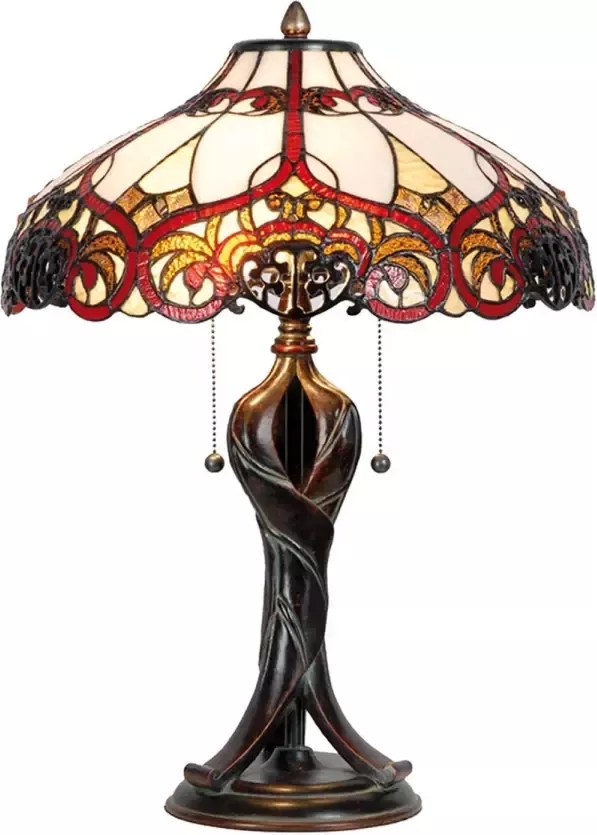 HAES deco Tiffany Tafellamp Wit Bruin Groen Ø 41x56 cm Fitting E27 Lamp max 2x60W