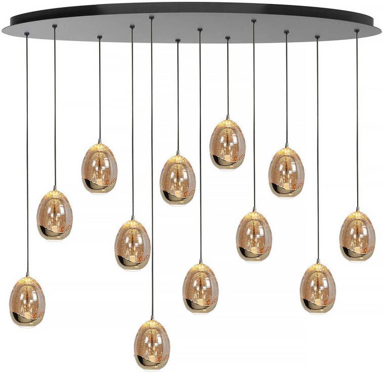 Highlight Hanglamp Golden Egg ovaal 12 lichts L 140 cm amber-zwart